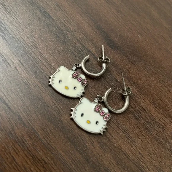 Sterling Silver and Rhinestone Hello Kitty Earrings - Picture 5 of 5